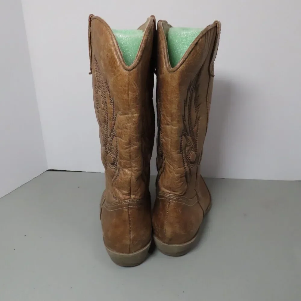 Coconuts Gaucho Womens Size 6M Tan Brown Western Cowboy Boots Embroidered Mid Ca